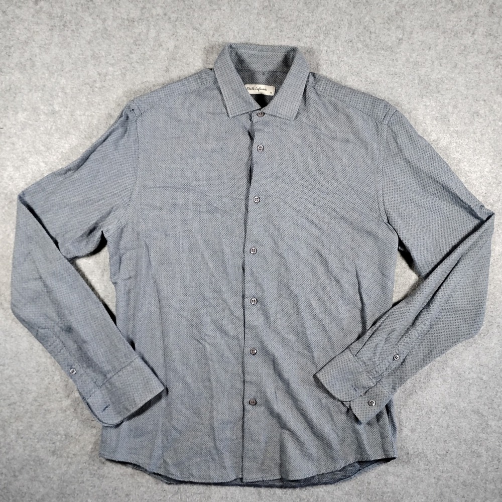 Emile Lafaurie‎ Shirt Mens Blue Micro Dot Cotton Button Down Size M Morocco